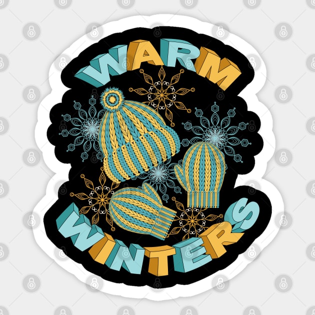 Warm Winters - Knitted Mittens And Hat Art Sticker by Designoholic